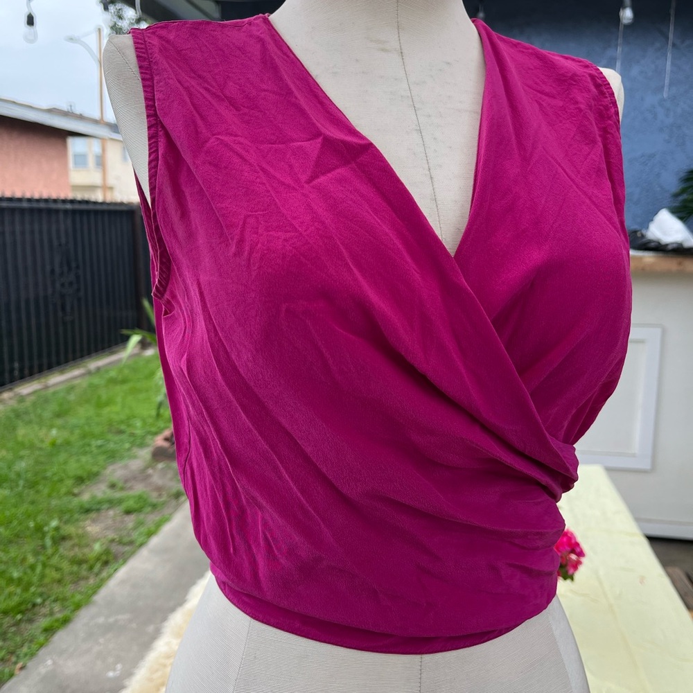 Women's Pink Silk Sleeveless Wrap Top